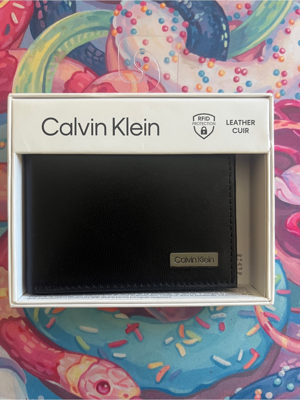 Calvin Klein Black Leather Money Clip Wallet with Branded Plate